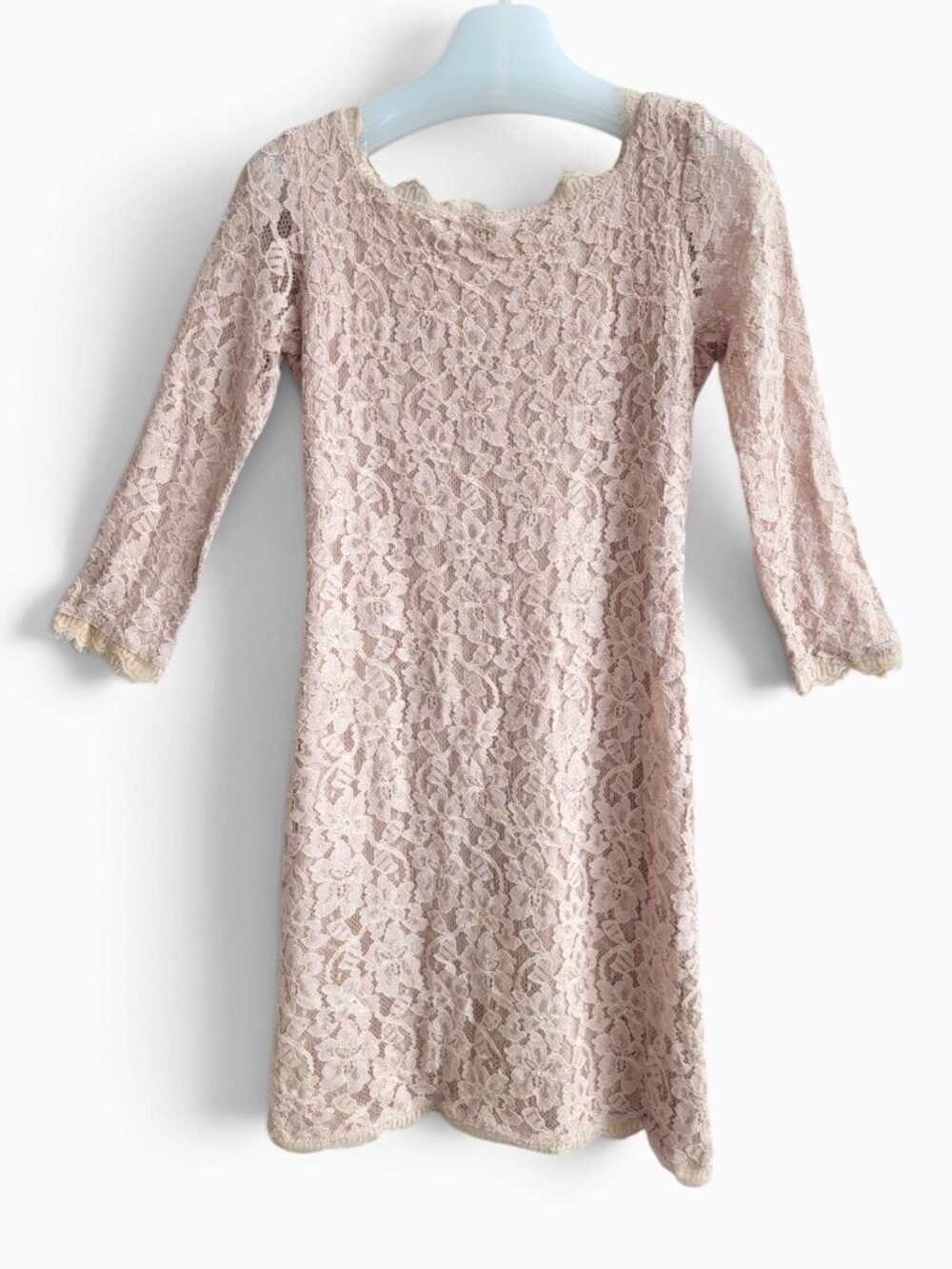 DVF Zarita Lace Mini Dress 4 Blush Nude Floral Sheath Cocktail Designer Party